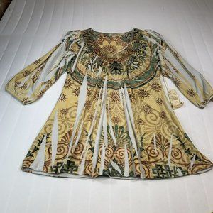One World Live and Let live Boho Tribal 3/4 Sleeve Top Shirt Blouse Sz M